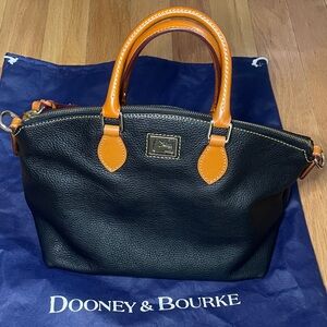 Dooney & Bourke Black/Tan Pebble Grain Leather Satchel w Dust Bag